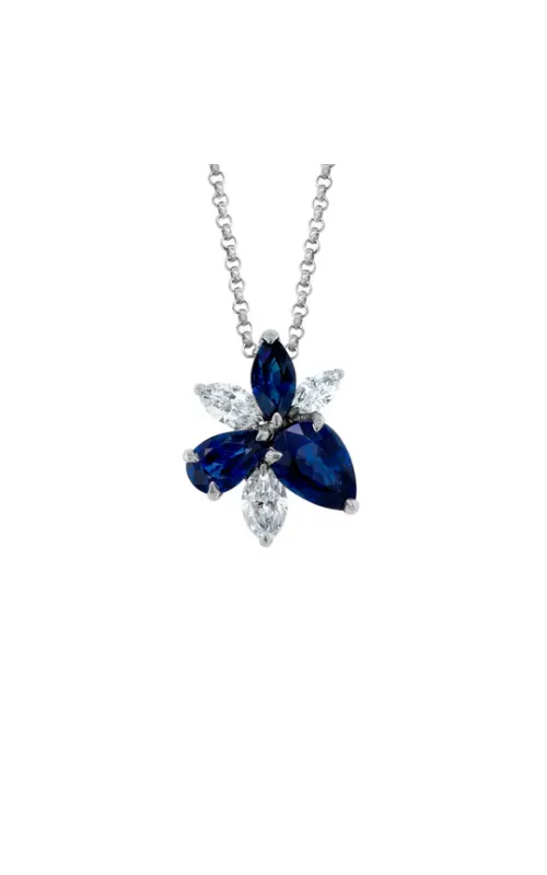 14K White Gold Blue Sapphire Diamond Pendant