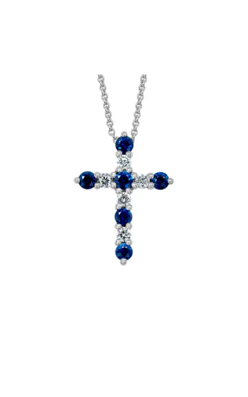 14K White Gold Sapphire and Diamond Cross Pendant