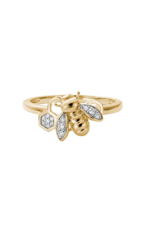 14K Yellow Gold Bee Diamond Station Ring