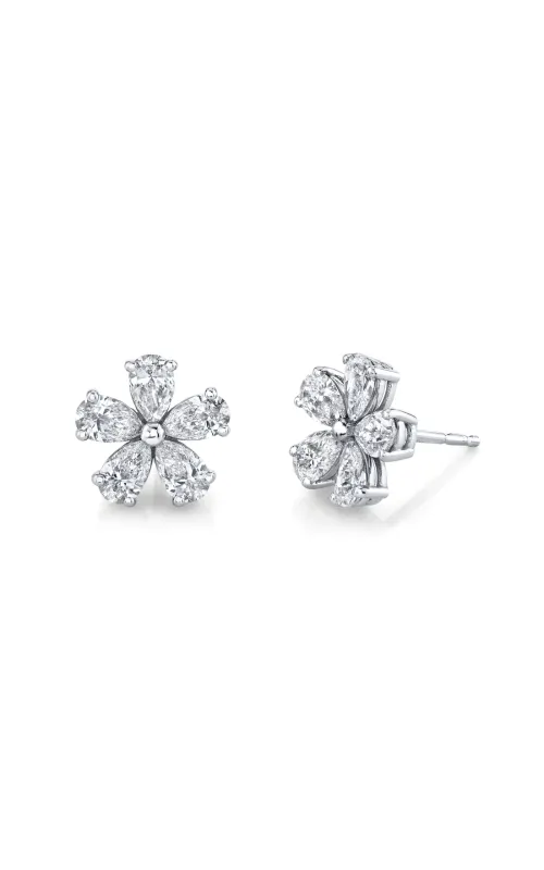 18K White Gold Flower Stud Earrings
