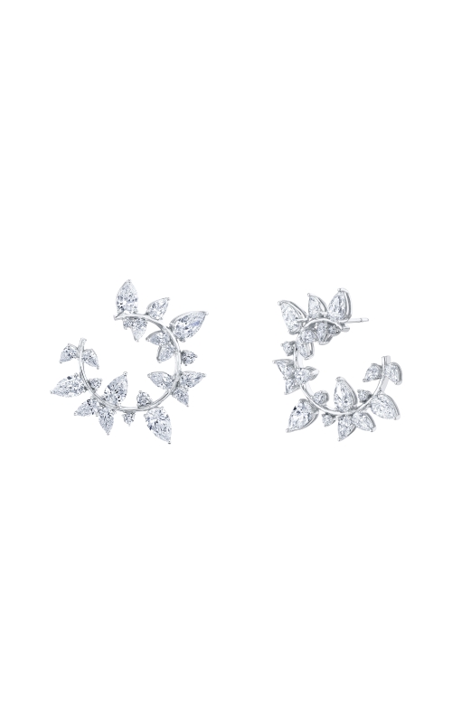 18K White Gold Pear Shape and Round Brilliant Vine Half Hoop Earring