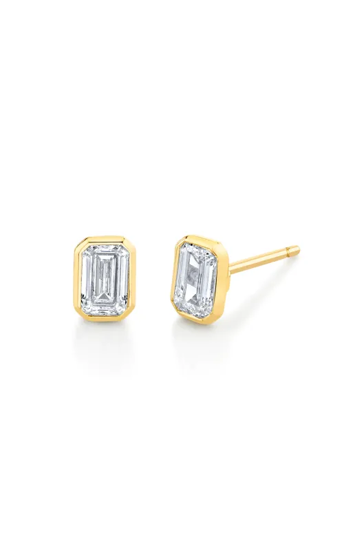 18K Yellow Gold Emerald Cut Bezel Set Stud Earrings
