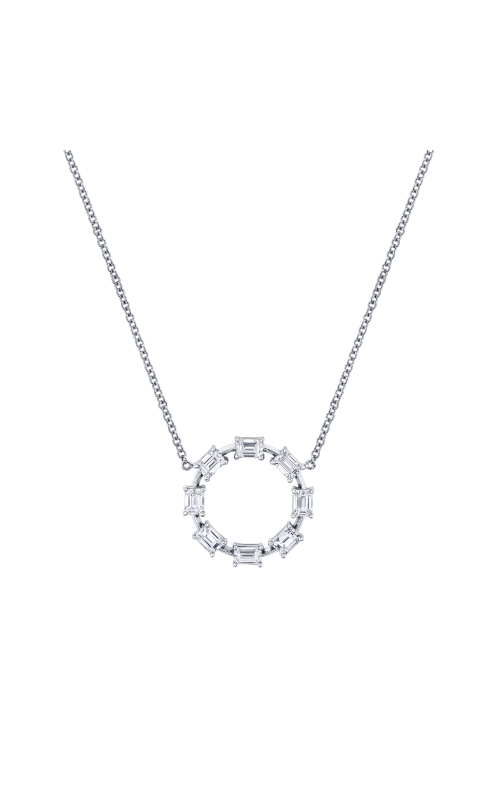 18K White Gold East West Emerald Cut Circle Pendant Medium