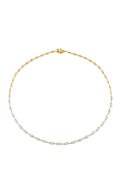 18K Yellow Gold East West Marquise Shape half way Bar Tennis Necklace