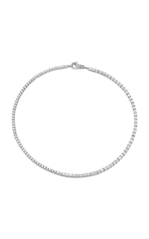 18K White Gold Two In One -  East West Emerald Cut and Round Brilliant Tennis Necklace with Diamond Clasp