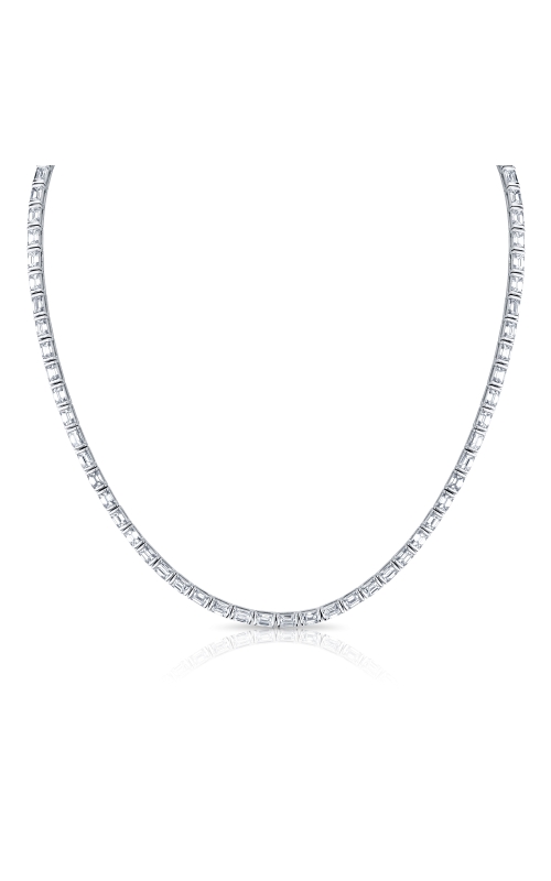 18K White Gold East West Emerald Cut straight-line Channel set Tennis Necklace