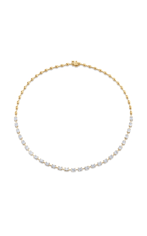 18K Yellow Gold East West Oval Shape half way Bar Tennis Necklace