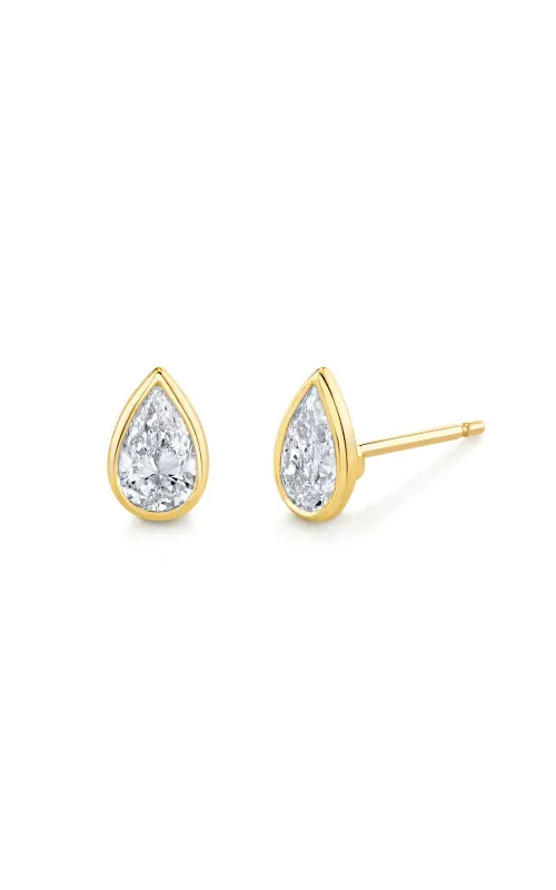 18K Yellow Gold Pear Shape Bezel Set Stud Earrings