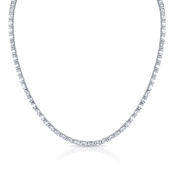 18K White Gold East West Emerald Cut straight-line Channel set Tennis Necklace