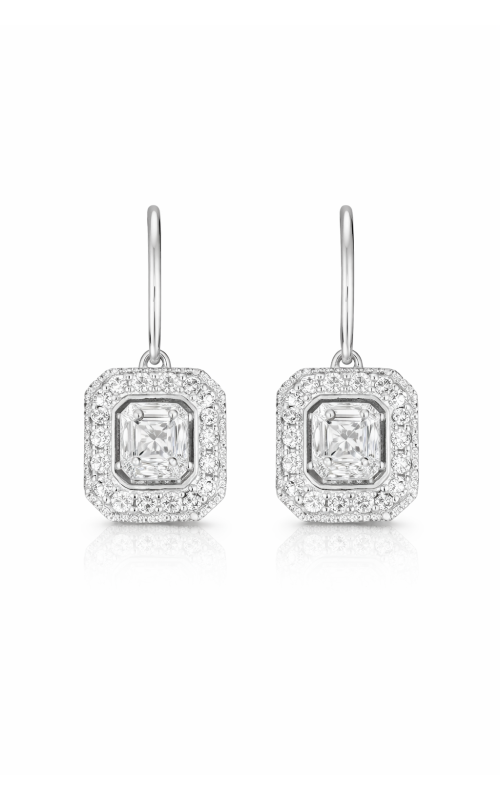 18K White Gold Diamond Engraved Drop Earrings