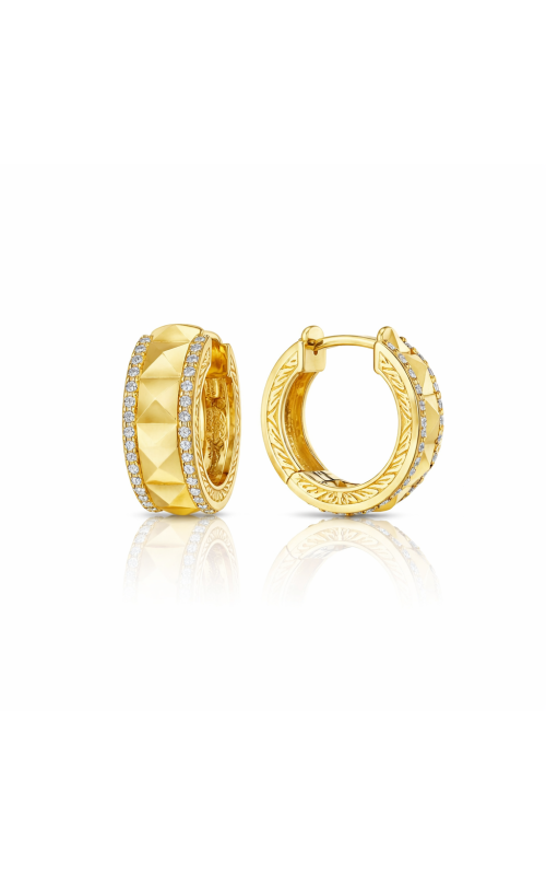 18K Yellow Gold Diamond Pyramid Huggie Earrings