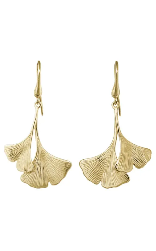14K Yellow Gold Double Gingko Leaf Drop Earrings