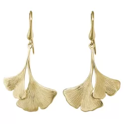 14K Yellow Gold Double Gingko Leaf Drop Earrings