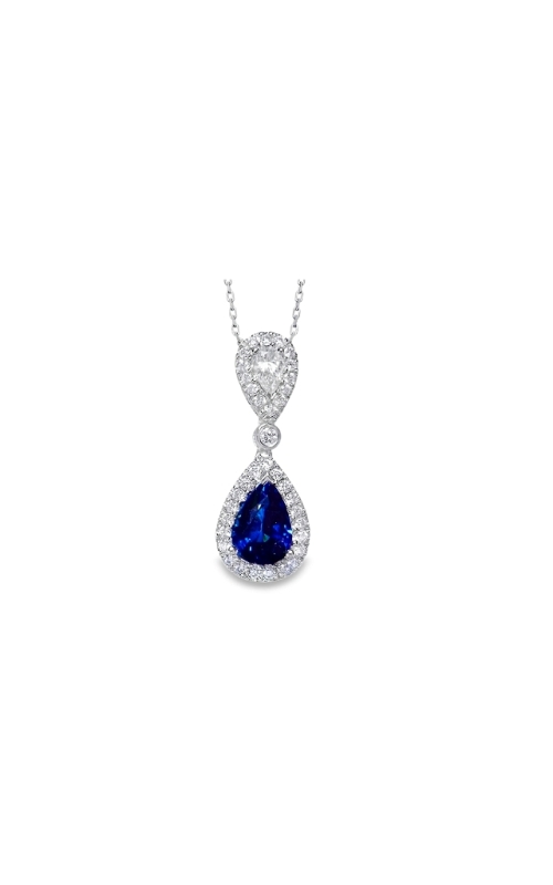 18K White Gold Pear Sapphire and Diamond Drop Pendant