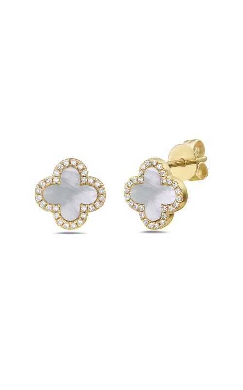 14K Yellow Gold Mother Of Pearl Diamond Colver Studs