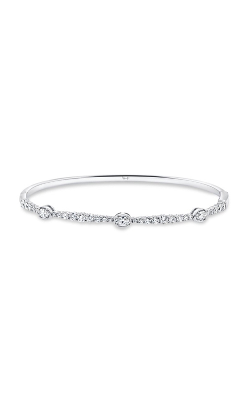 18K White Gold Oval Diamond Hinged Bracelet