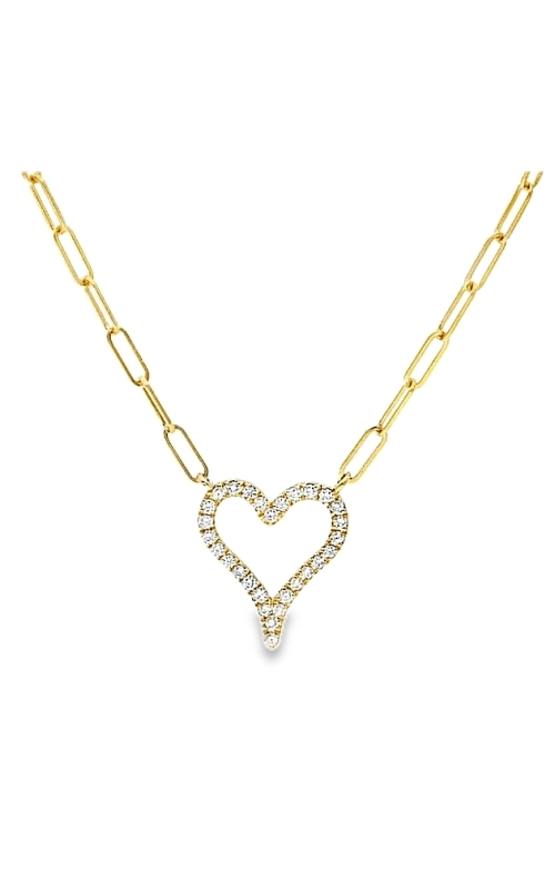 14K Yellow Gold Open Diamond Heart Pendant On A Paperclip Chain