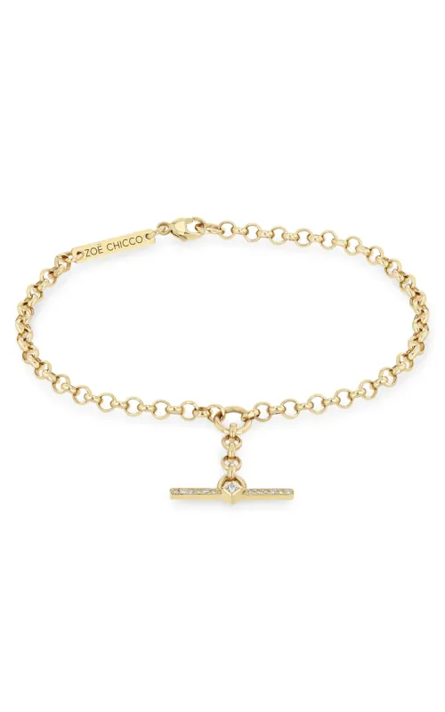 14K Yellow Gold Princess Cut And Round Diamond Toggle Lariat Chain Bracelet