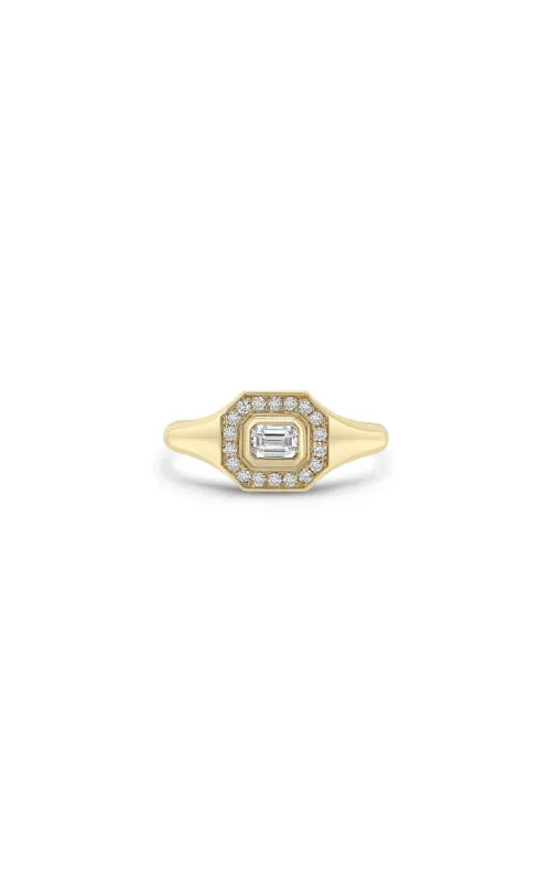14K Yellow Gold Diamond Halo Signet Ring
