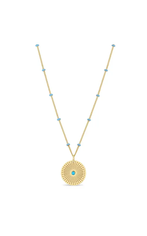 14K Yellow Gold Turquoise Sunbeam Medallion Pendant