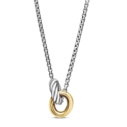 Petite Cable Linked Necklace in Sterling Silver with 14K Yellow