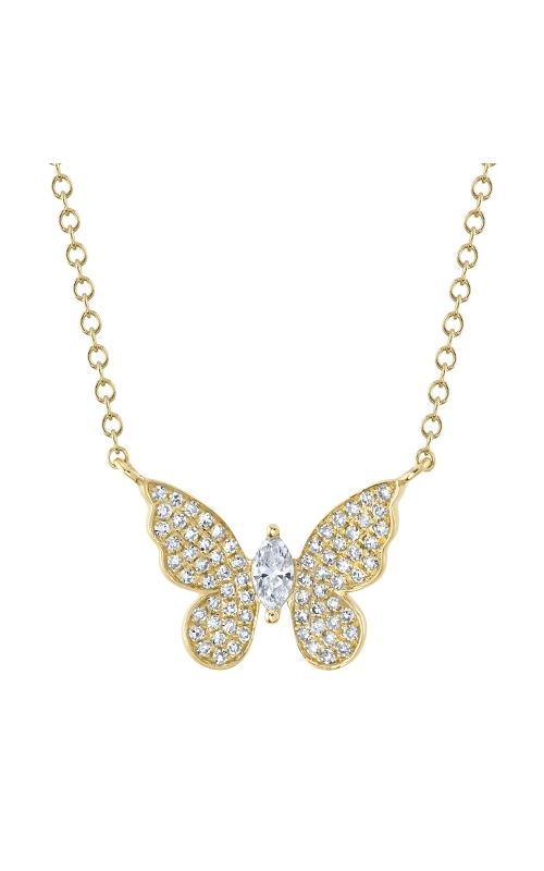 14K Yellow Gold Diamond Single Cut Butterfly Necklace