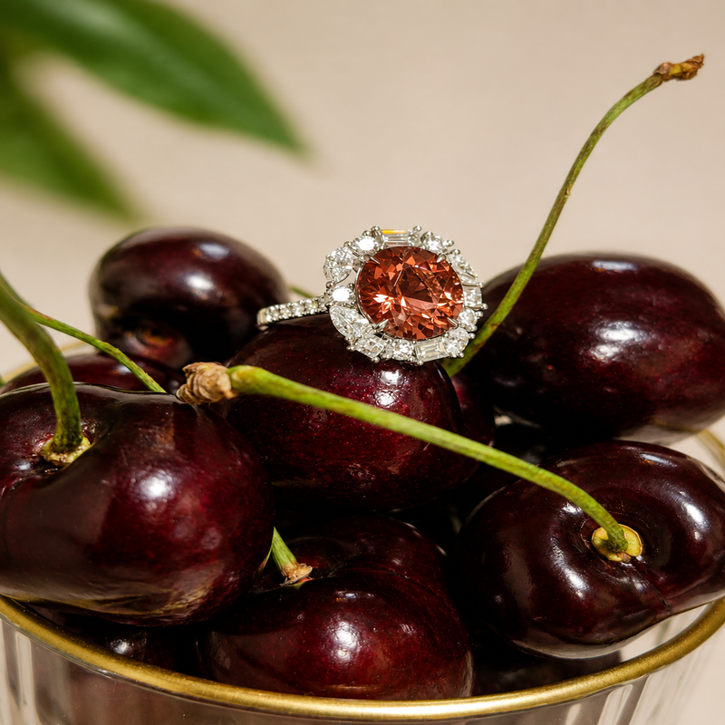18K White Gold Sunset Tourmaline Ring with Diamonds.