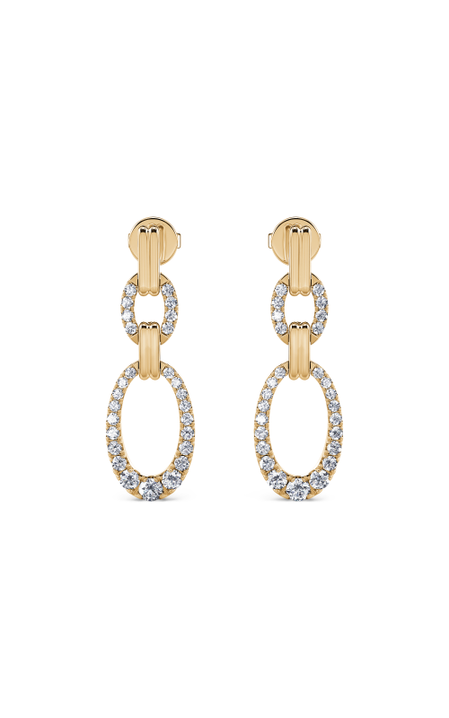 14K Yellow Gold Double Oval Link Diamond Drop Earrings