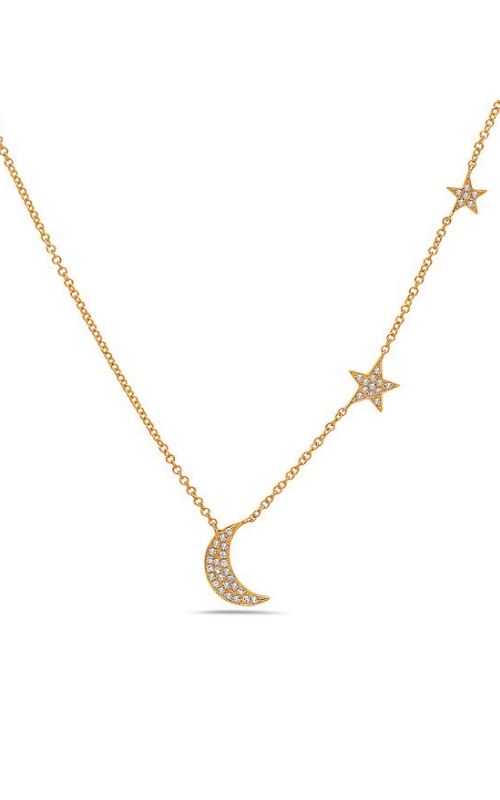 14K Yellow Gold Star and Moon Diamond Necklace