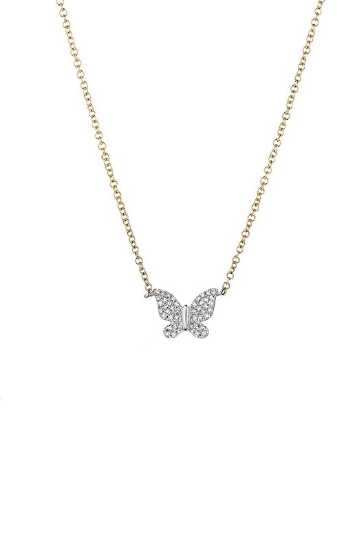14K Two Tone Diamond Butterfly Necklace