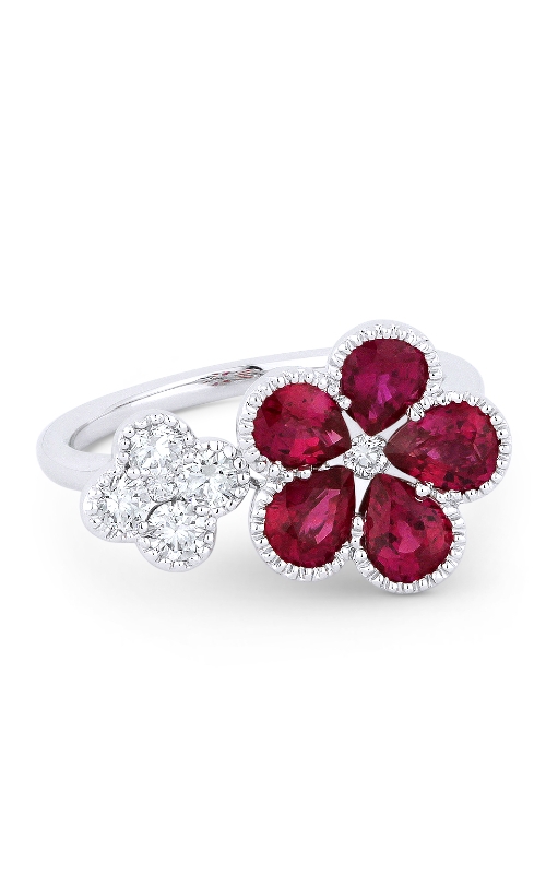 18K White Gold Ruby and Diamond Open Flower Ring