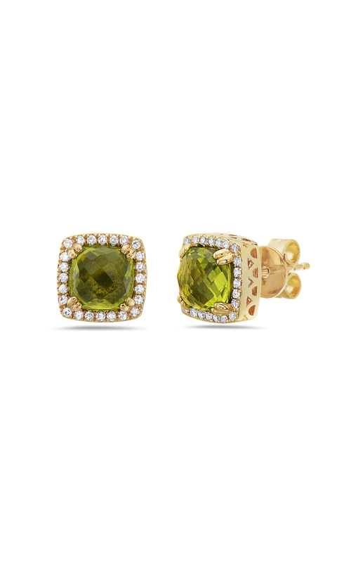 14K Yellow Gold Cushion Peridot Halo Diamond Earrings