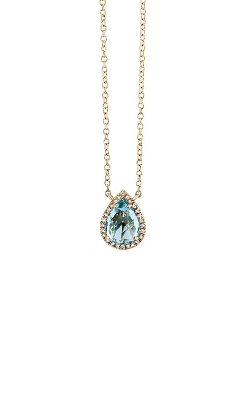 14K Yellow Gold Blue Topaz Pear Cut Diamond Halo Pendant
