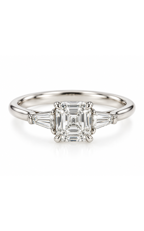 18K White Gold Asscher Cut Diamond with Tapered Baguette Side Stones