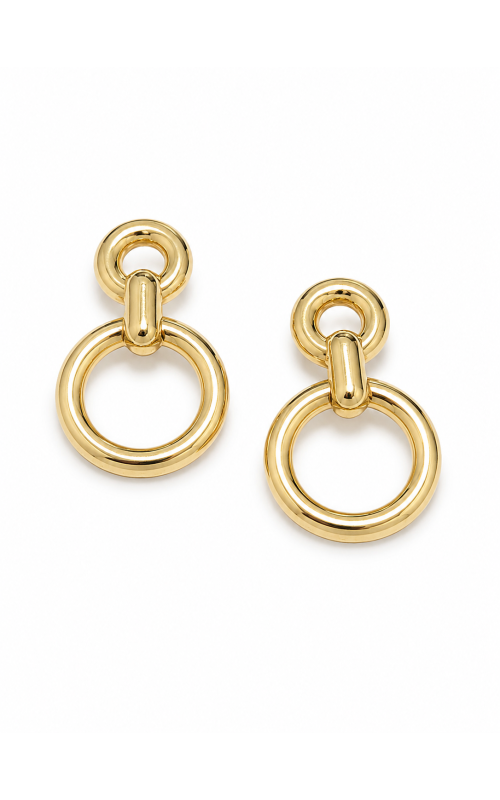 14K Yellow Gold Double Drop Circle Earrings