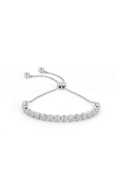 14K White Gold Pave Diamond Flower Bolo Bracelet
