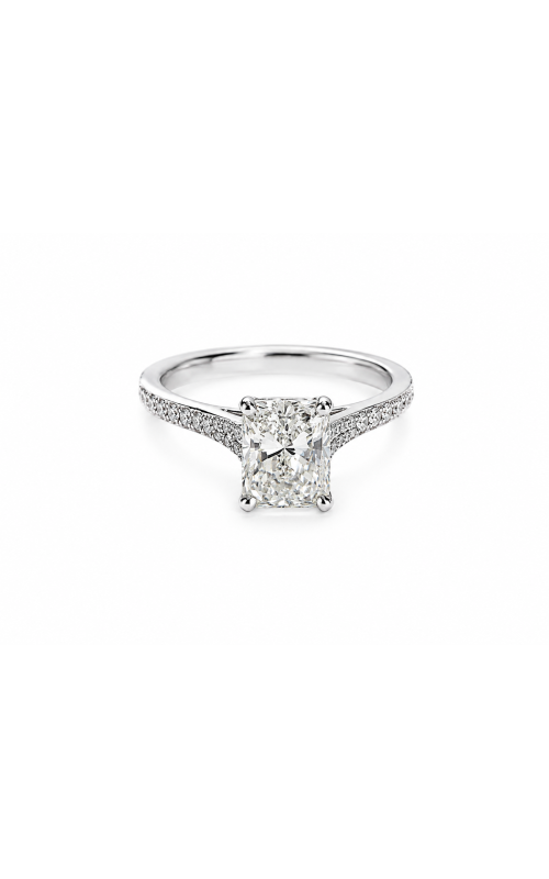 18K White Gold Radiant Cut Diamond Engagement Ring with Round Diamond Side Stones
