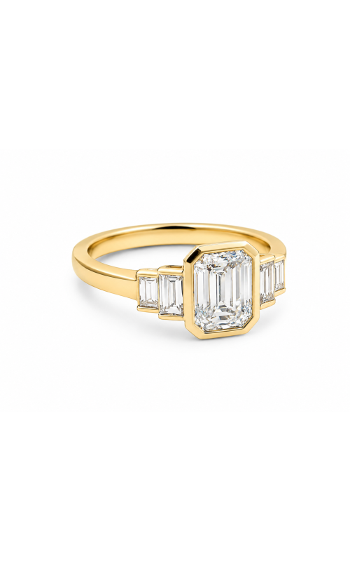 14K Yellow Gold Emerald Cut Diamond Engagement Ring with Baguette Side Stones