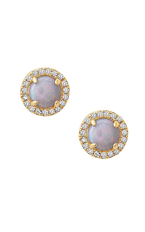 14K Yellow Gold Opal Diamond Halo Stud Earrings