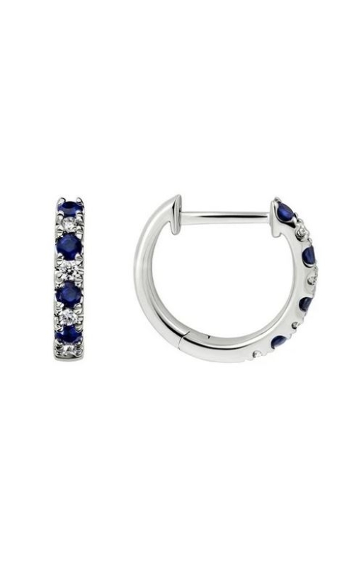 14K White Gold Diamond and Sapphire Huggies