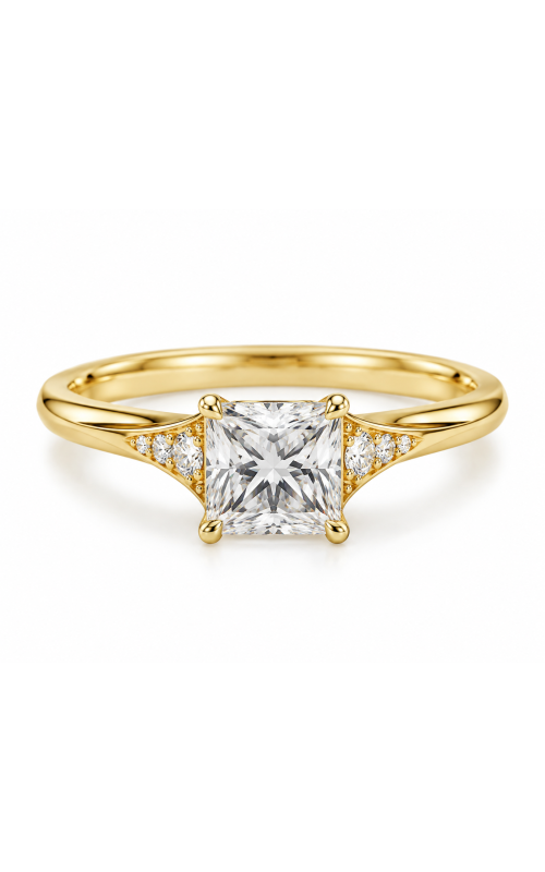 14K Yellow Gold Princess Cut Diamond Engagement Ring with Side Stones
