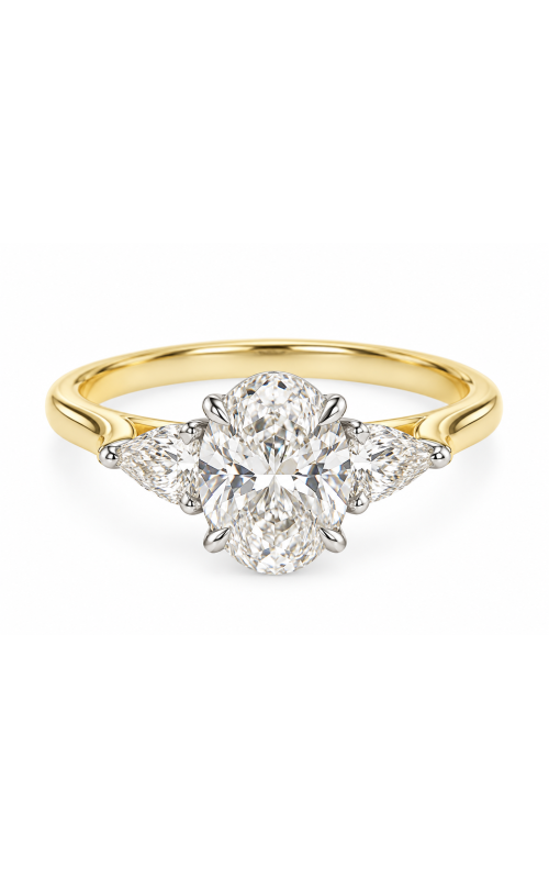 18K Yellow and White Gold Oval Diamond Engagement Ring with Pear Shaped Accents