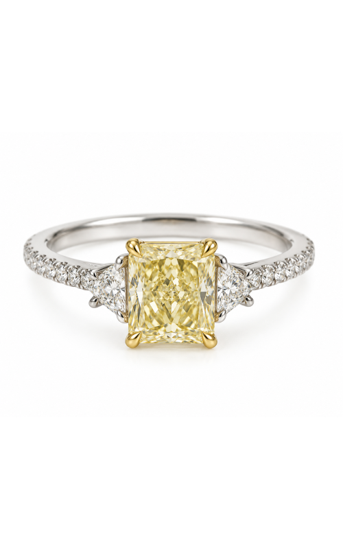 Platinum And 18K Yellow Gold Radiant Yellow Diamond Engagement Ring with Side Stones