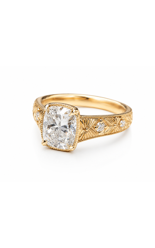 14K Yellow Gold Vintage Inspired Cushion Cut Diamond Engagement Ring